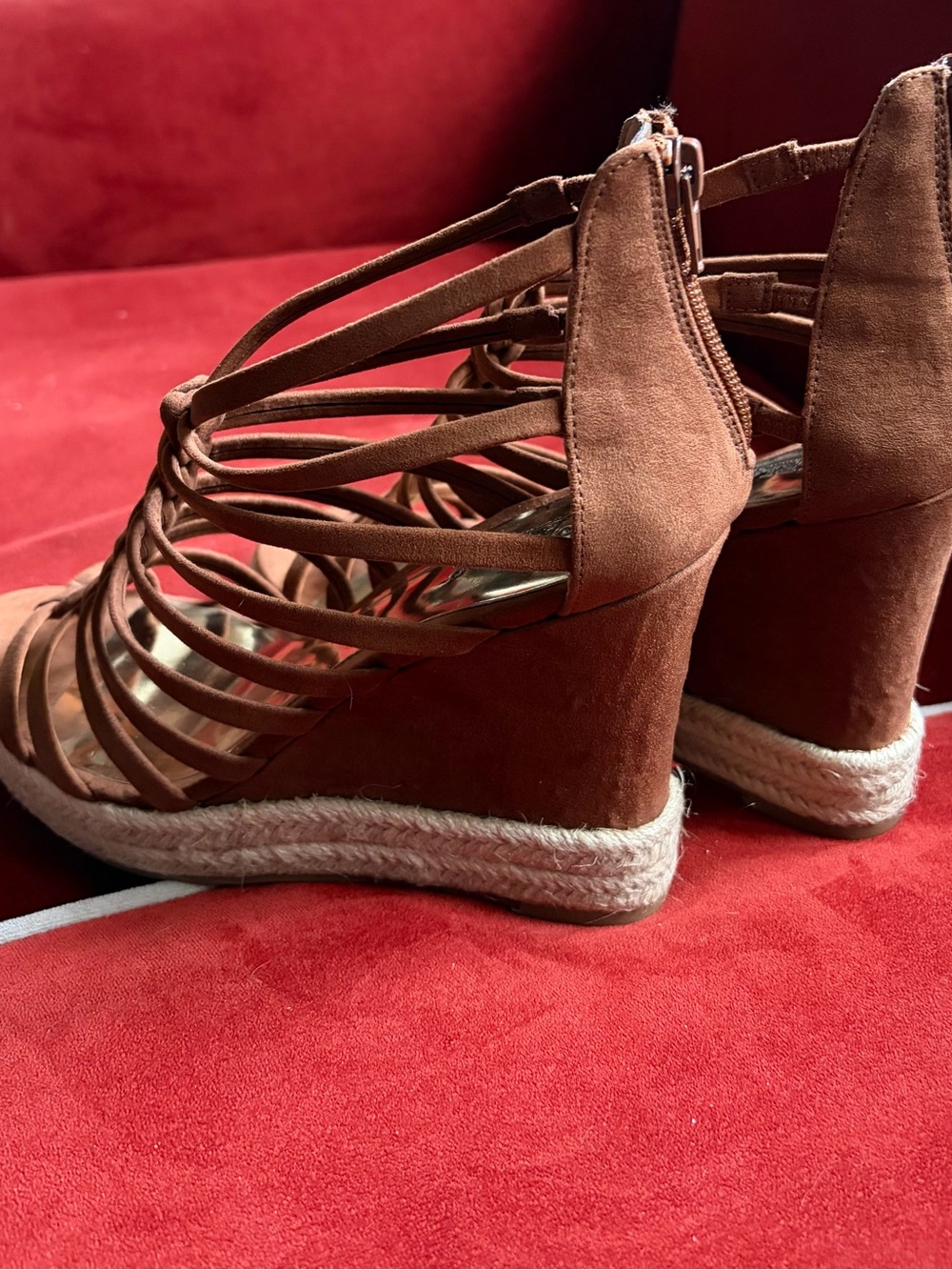 Carlos Santana Tan Braided Strappy Espadrille Wedge Sandals - Picture 4 of 6